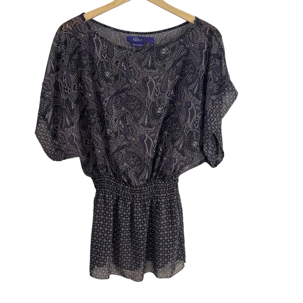 Miley Cyrus Max Azria Medium Multicolor Sheer Paisley Star Print Tunic Top